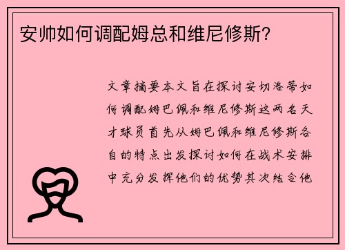 安帅如何调配姆总和维尼修斯？